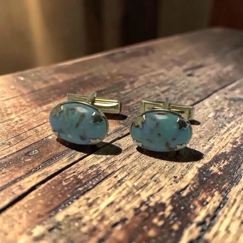 Vintage Sara Coventry Cuff Links And Tie Clip, NWOT,faux Gem Stone,Gold Tone